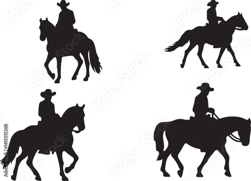 a group of silhouettes of people riding horses and horses