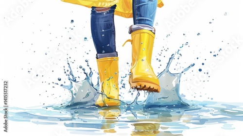 Rainy day with puddle jumping fun.