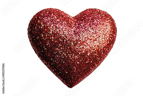 Glittery red heart shaped decoration on a transparent background.