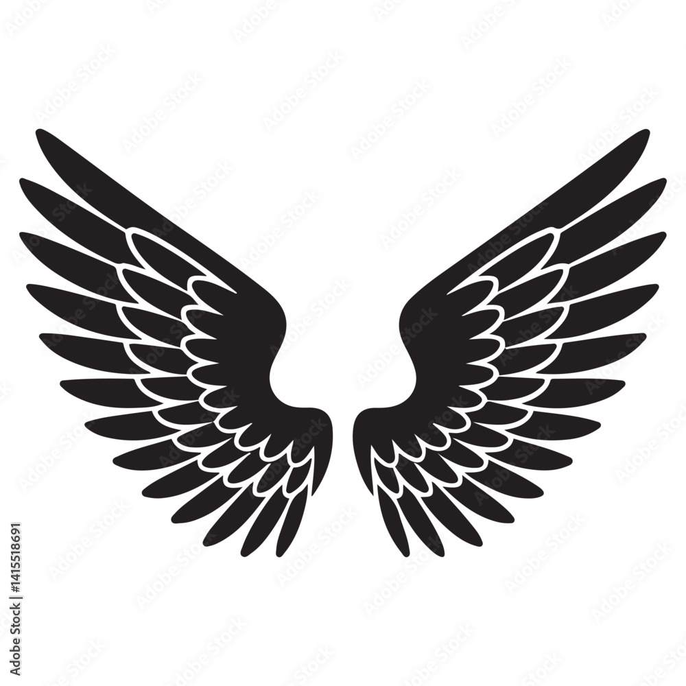 Fototapeta premium Wings tattoo Vector Black silhouettes. with white background