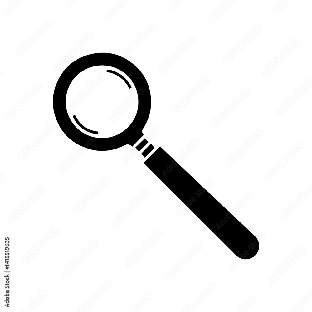 A sleek black magnifying glass against a bright white background, representing focus and clarity. A sleek black magnifying glass against a bright white background, representing focus and clarity.