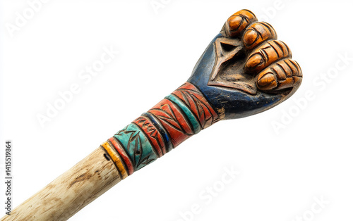 A Hand-Carved Ethiopian Mekwanint Stick Isolated on white background. Isolated on white background. Isolated on white background.