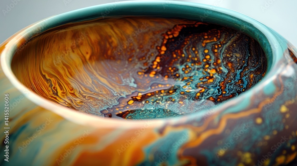 Fototapeta premium Abstract ceramic bowl with swirling colors.