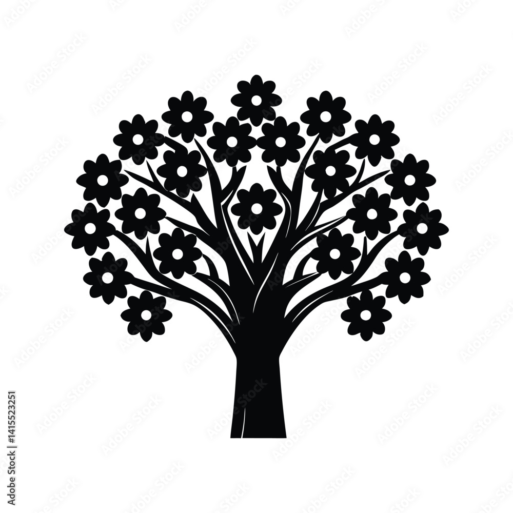 Obraz premium Cherry blossom tree icon silhouette vector with white background