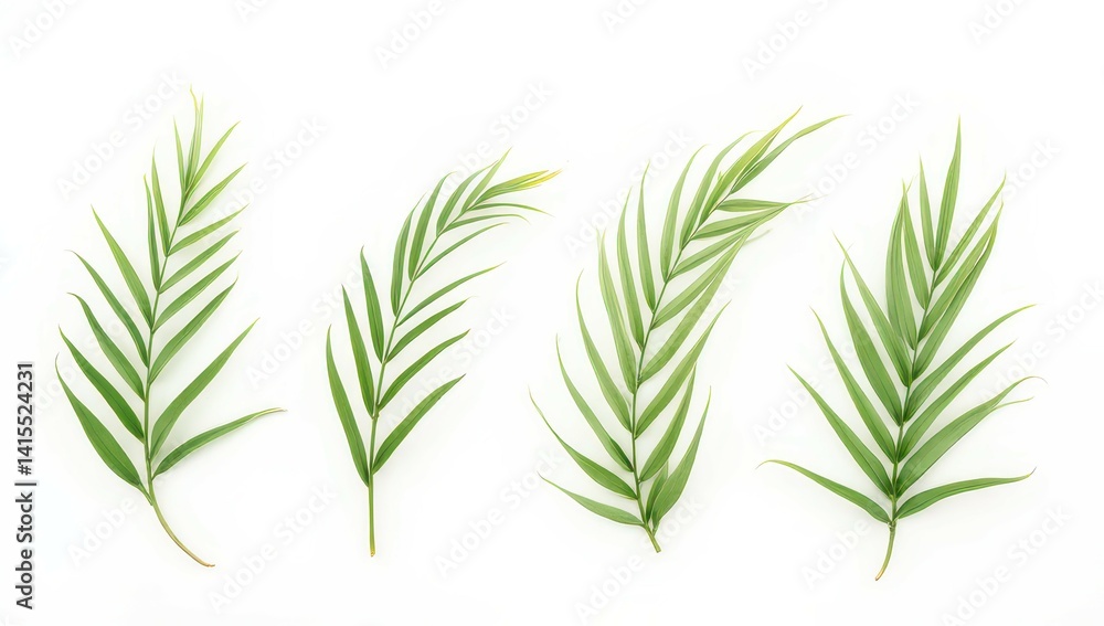 Fototapeta premium Green Palm Fronds on White Background