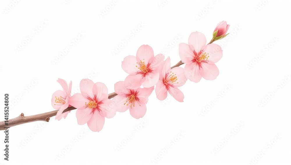 Delicate Pink Blossom Branch Isolated on White