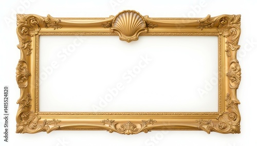Obraz na płótnie Ornate Gold Picture Frame with Shell Detail w salonie