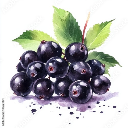 In this autumn watercolor painting, a branch of elder berries and isolated wild grapes are showcased, complemented by elderberry and fall clipart