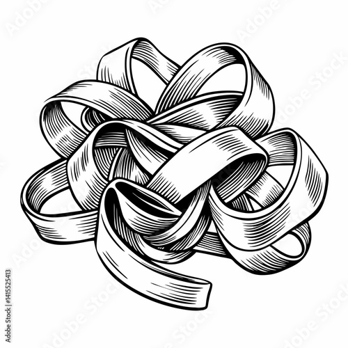 Intricate Hand Drawn Fettuccine Pasta Illustration for Culinary Art Design