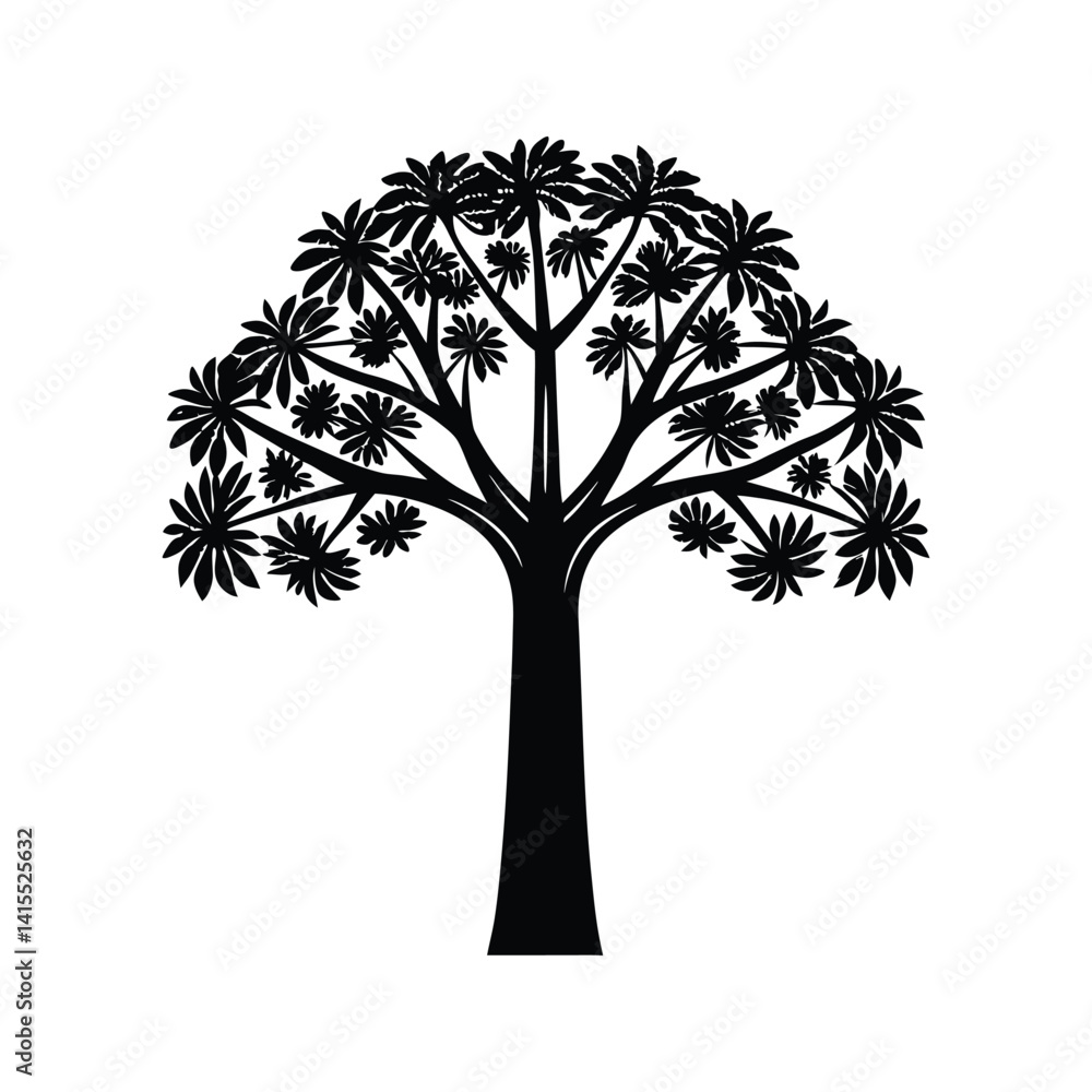 Fototapeta premium Kapok tree icon silhouette vector with white background