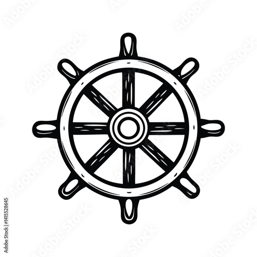 Ship wheel icon silhouette vector with white background