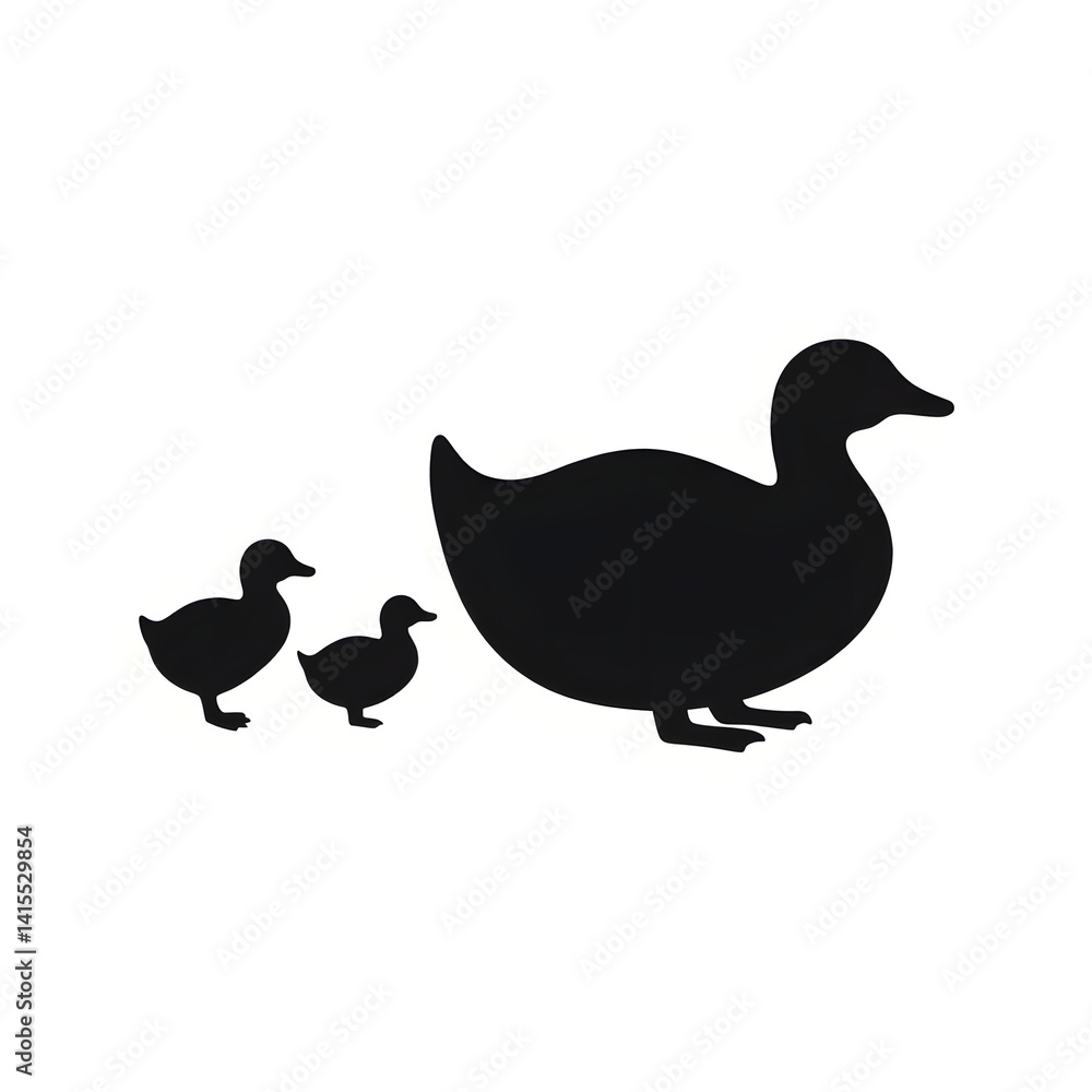 Duck silhouette with ducklings on white background Duck silhouette with ducklings on white background