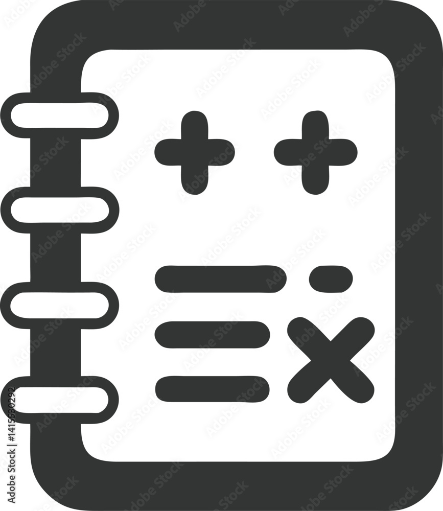 Obraz premium Isolated Gray Notebook Icon with Math Symbols on Transparent Background, Accounting