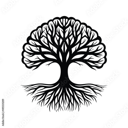 Tree with exposed roots icon silhouette vector with white background