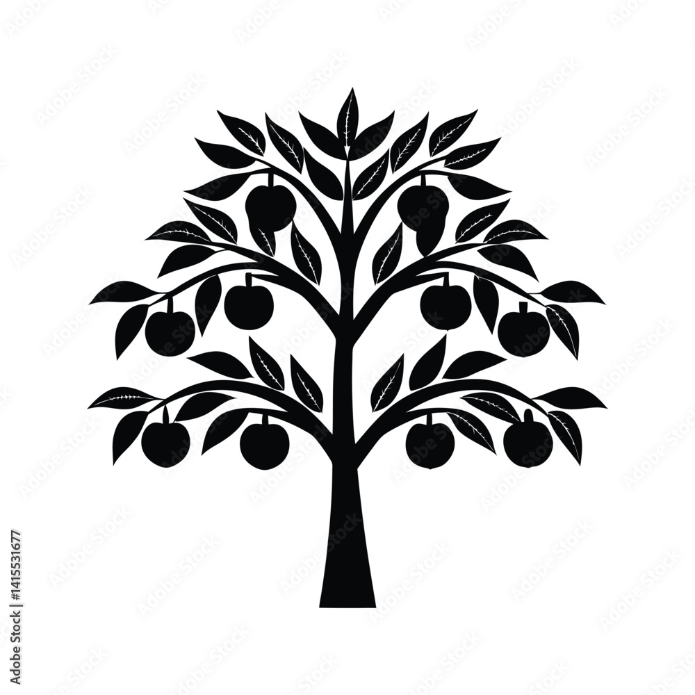 Obraz premium Tree with fruit icon silhouette vector with white background