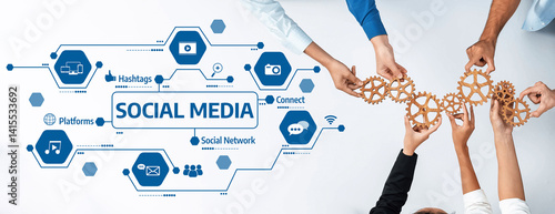 Engaging Social Media Concepts with Team Collaboration and Gear Symbolizing Connection and Networking Among Digital Platforms to Boost Interactions and Reach. Amity