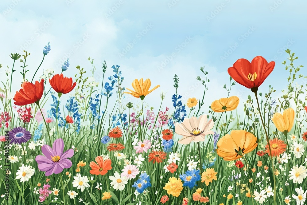 Illustration of a flower meadow in spring Illustration of a flower meadow in spring