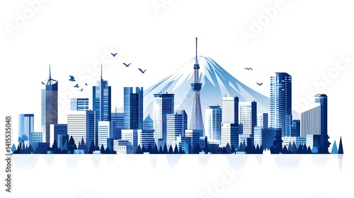 Wallpaper Mural Futuristic Skyline of a Modern Metropolis with Iconic Skyscrapers and Mount Fuji in the Background Torontodigital.ca