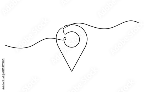Continuous one line drawing location pointers pin road icon journey marker vector illustration, Single line art location mark. Premium vector illustration, One continuous line drawing.