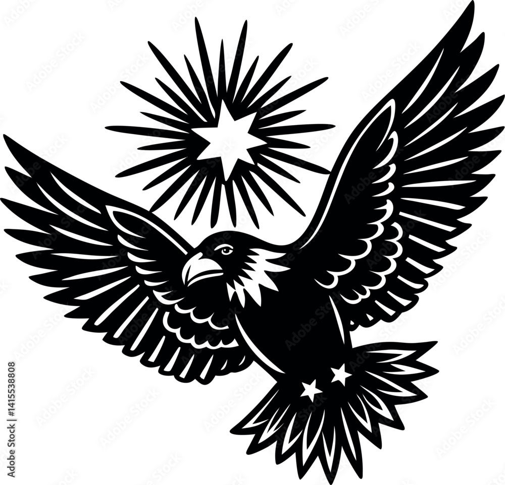 Fototapeta premium Flying Bald Eagle with Fireworks Vector – 4th of July USA Illustration