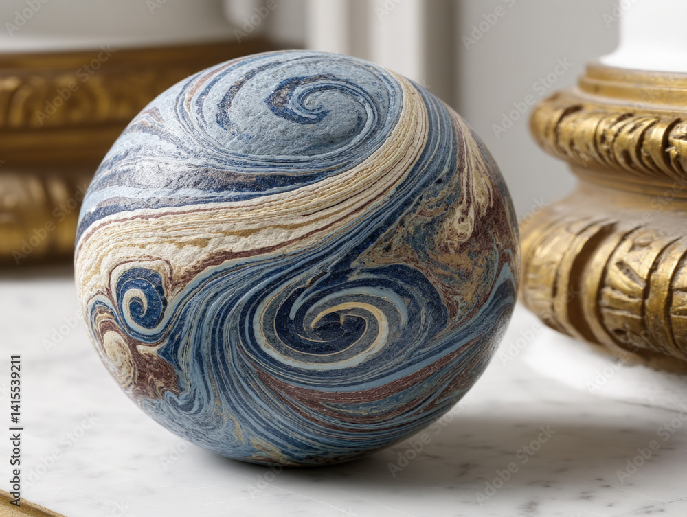 A stunning close-up of a blue marble on a surface