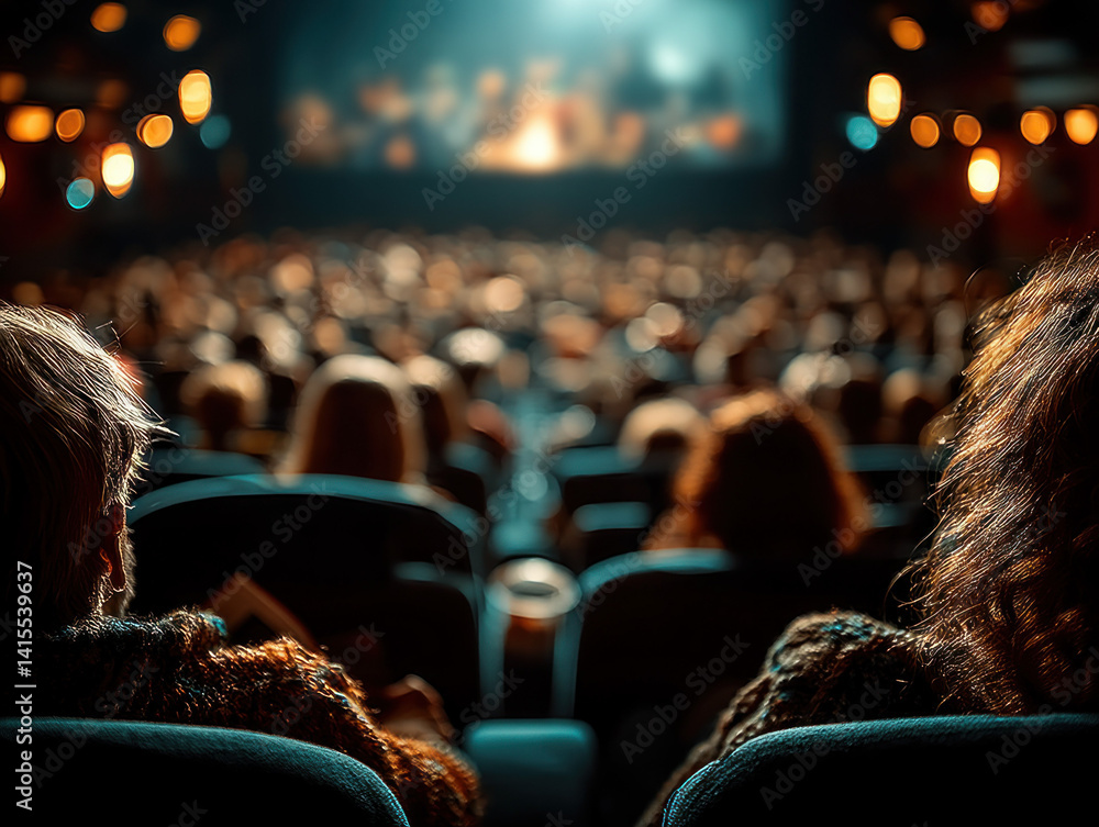 A view of the cinema audience from behind their seats