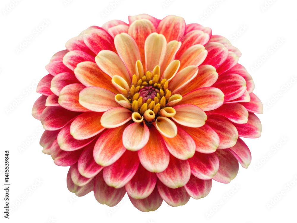 Fototapeta premium vibrant zinnia flower showcases its stunning petals in shades of pink and cream, radiating beauty and joy in any garden setting