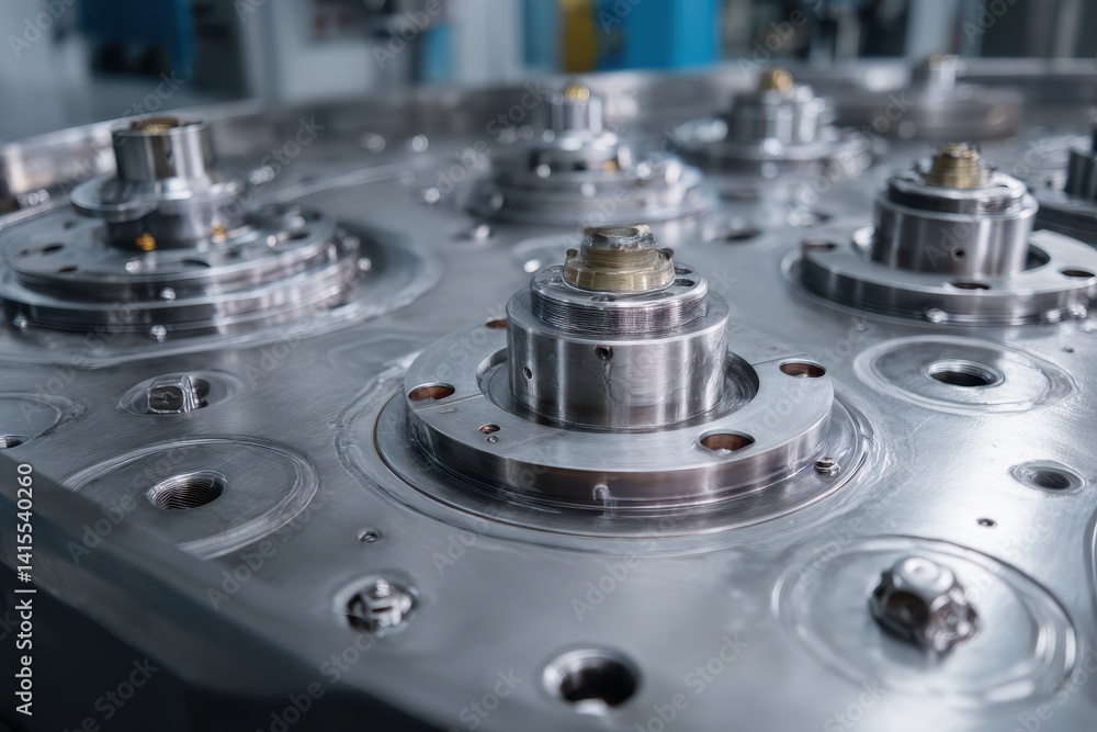 Precision engineered metal components arranged on a circular base, showcasing intricate industrial design and manufacturing excellence. Precision engineered metal components arranged on a circular base, showcasing intricate industrial design and manufacturing excellence.