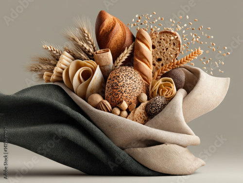 An artistic illustration showcasing different types of bread