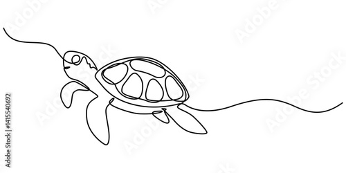 Turtle icon continuous one line drawing  outline vector illustration, World Sea Turtle Day minimal banner. Abstract one line drawing on white background with hand written style text. pro Vector. 