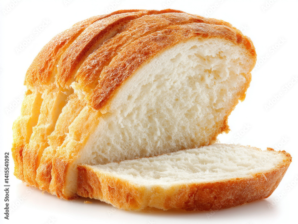 An isolated slice of soft white bread against a clean background