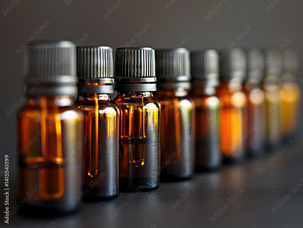 Aromatherapy isolated: An elegant display of essential oils used in aromatherapy, isolated for clarity.