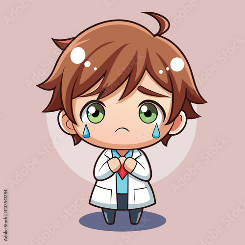 Sad anime doctor character with sweat drops