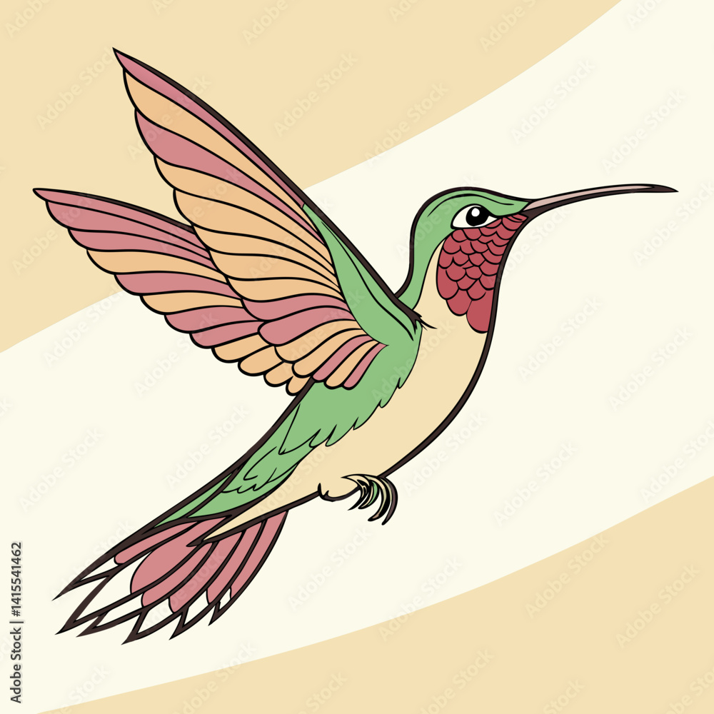 Fototapeta premium Illustration of a hummingbird, vibrant colors, green body