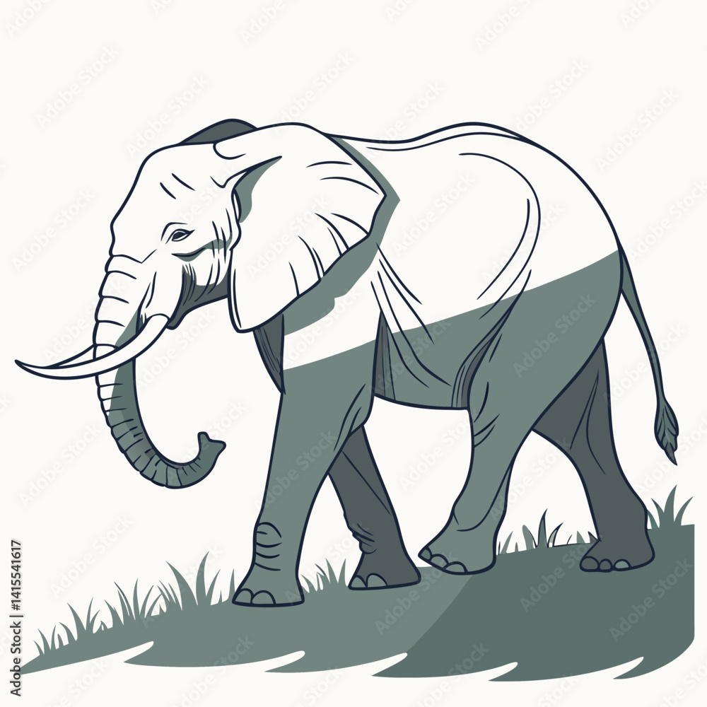 Fototapeta premium Minimalist elephant illustration, geometric shapes