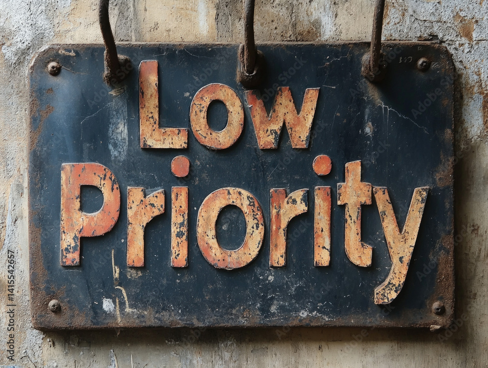 Low Priority text written on a blackboard