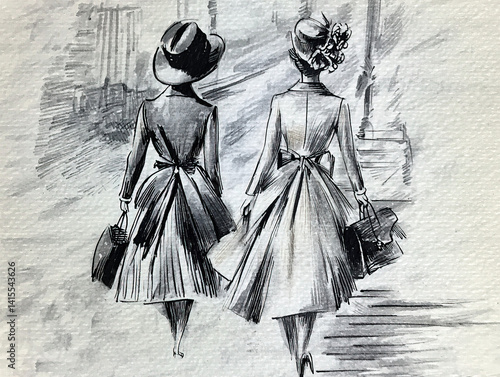 Vintage fashion sketch: An ...