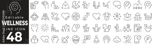 Wellness Icon Set: A Line Icon Collection Featuring Health, Fitness, Mindfulness, Nutrition, Yoga, Meditation, Balance, and More