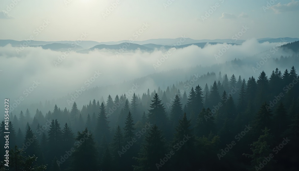 Misty morning landscape view over foggy forests in nature aerial photography serenity and calmness captured Misty morning landscape view over foggy forests in nature aerial photography serenity and calmness captured