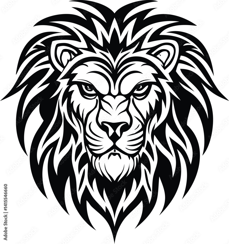 Fototapeta premium Tribal Style Lion Head Vector Illustration Black and White