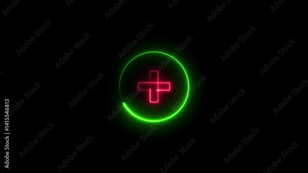 Neon plus icon animation background. neon circle with counting add sign concept background 4k video. Neon plus icon animation background. neon circle with counting add sign concept background 4k video.