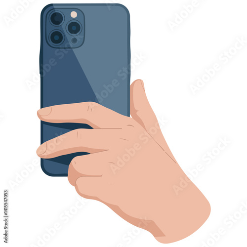 hand holding smartphone rear camera isolated vector illustration on white background