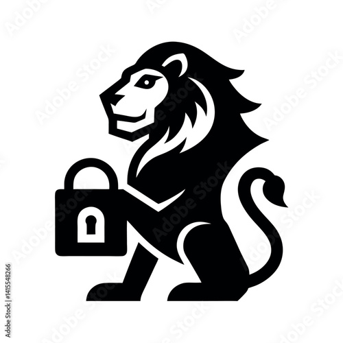Lion Head Logo with Lock Icon, Representing Security