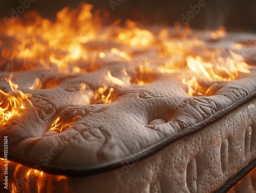 Flames Engulfing a Mattress in a Fire