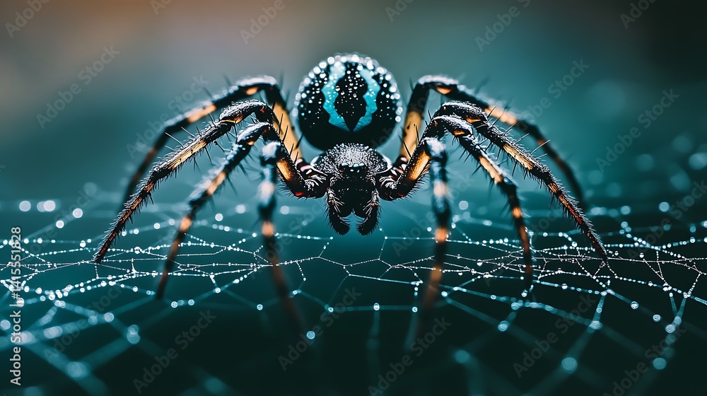 Spider on web, detailed view Spider on web, detailed view