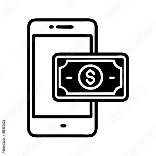 Mobile payment icon with cash in smartphone  