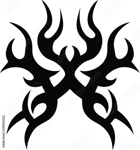 Abstract Black Tribal Tattoo Design Flame Pattern Graphic