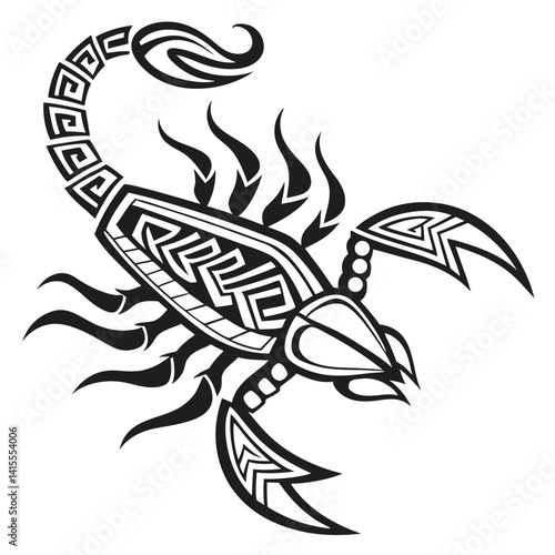 Ornate Black and White Scorpion Tribal Tattoo Design