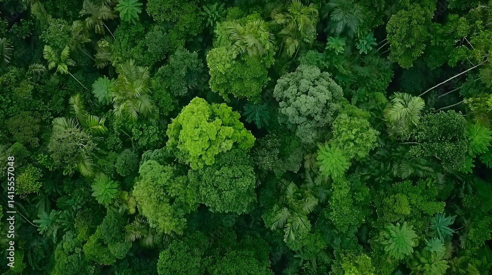 Naklejka premium Dense Green Forest Canopy Top View