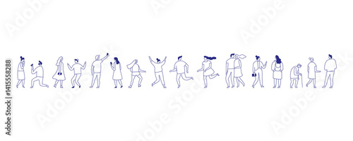 City People Crowd. Line art people big bundle isolated on white. Hand drawn People vector set. Male and female flat characters set